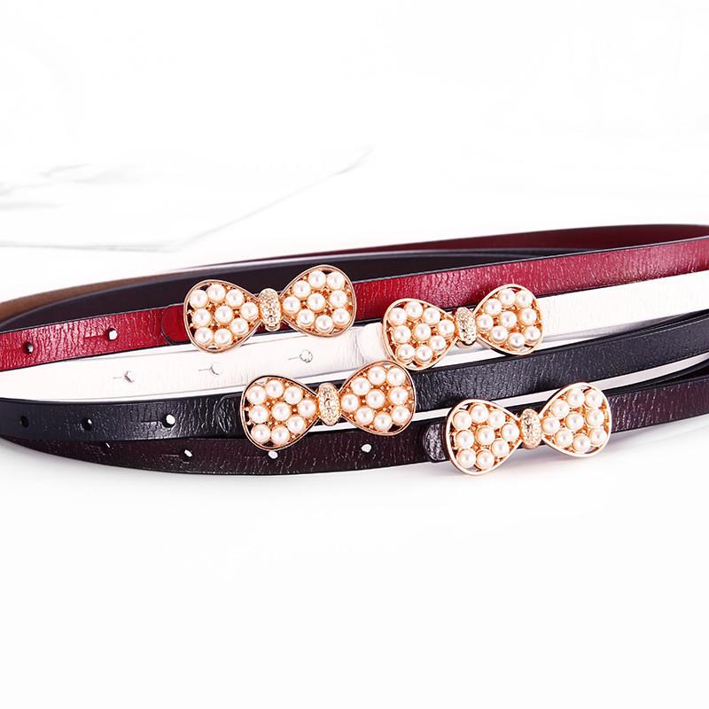 Leather Waist Belt For Women With Pearl Butterfly Decor Summer Casual Dress Accessory