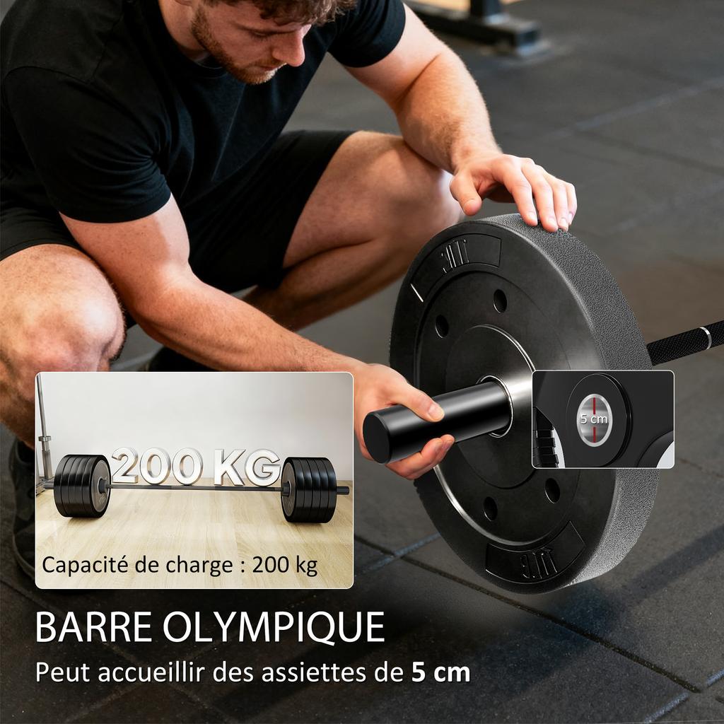 Olympic Bar, 50 mm, Steel, Knurled Grip, Load Capacity 200 kg, 5 x 180 cm, Black