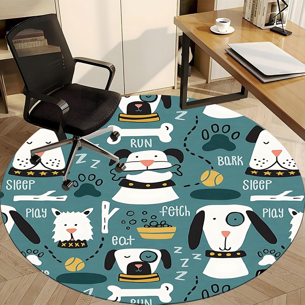 1pc Dogs Playtime Office Round Area Rug, Under Office Chairs Bedroom Living Room Home Decor, Room Deco, Available In Various Sizes 120