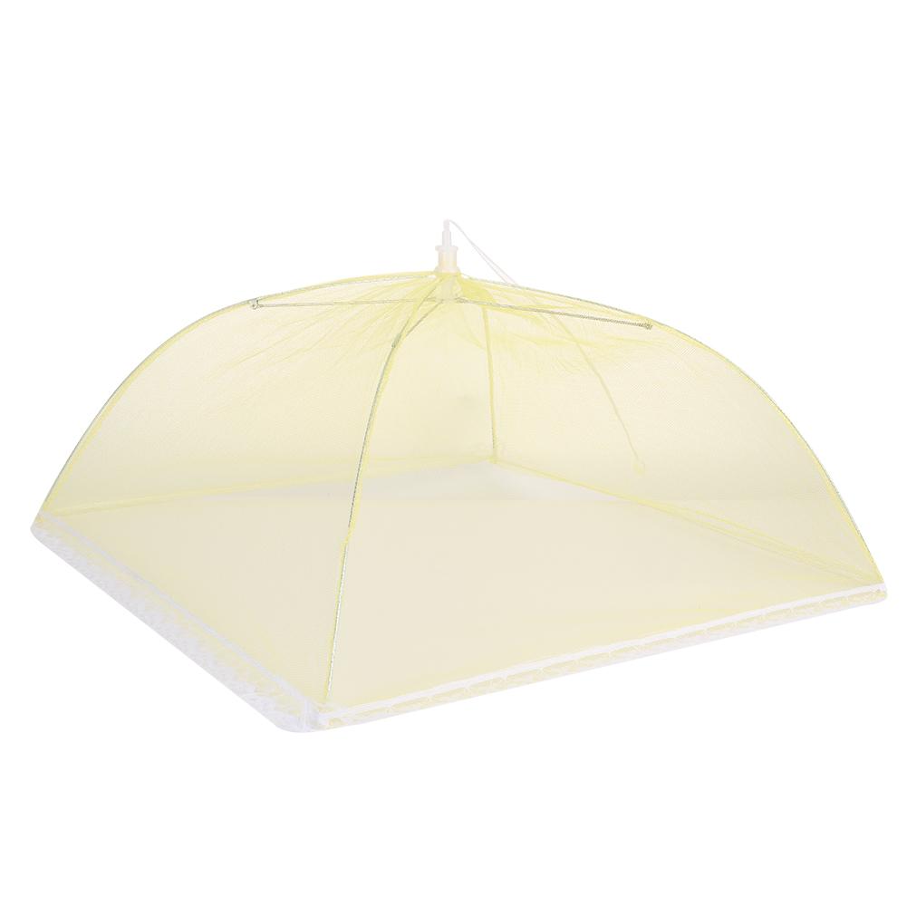 2Pcs Household Mesh Food Cover Tent Washable Folding Food Umbrella Kitchen Tool Yellow 43x43cm