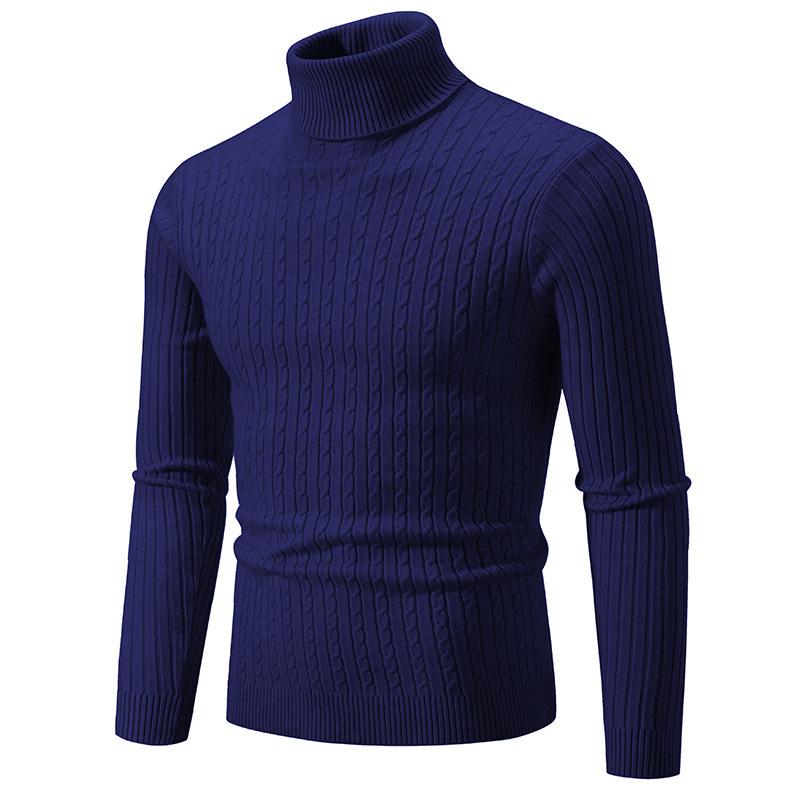 Autumn and Winter Men's Solid Color Turtleneck Sweater European Size Fashion Twist Pullover Bottoming Sweater