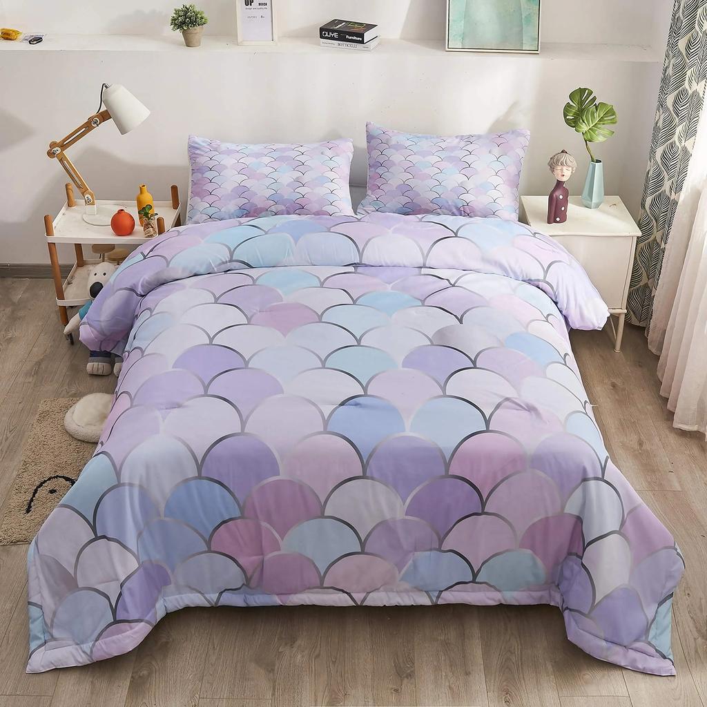 Pink Mermaid Bedding Set Comforter Twin for Kids, Glow In The Dark Mermaid Bedding Sets with Decor Pillow,3 Pieces Girls Bed Set
