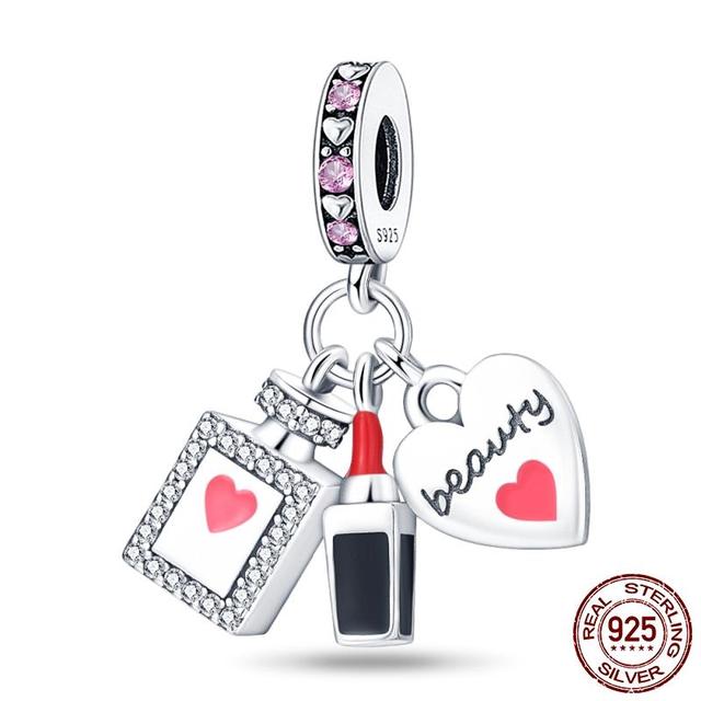 Maleta Rosa Colgante Unicornio de la Suerte Plata 925 Charm Ajuste Pulsera Fasion Original Collar Fabricación Joyería de Moda Regalo 2023 Nuevo