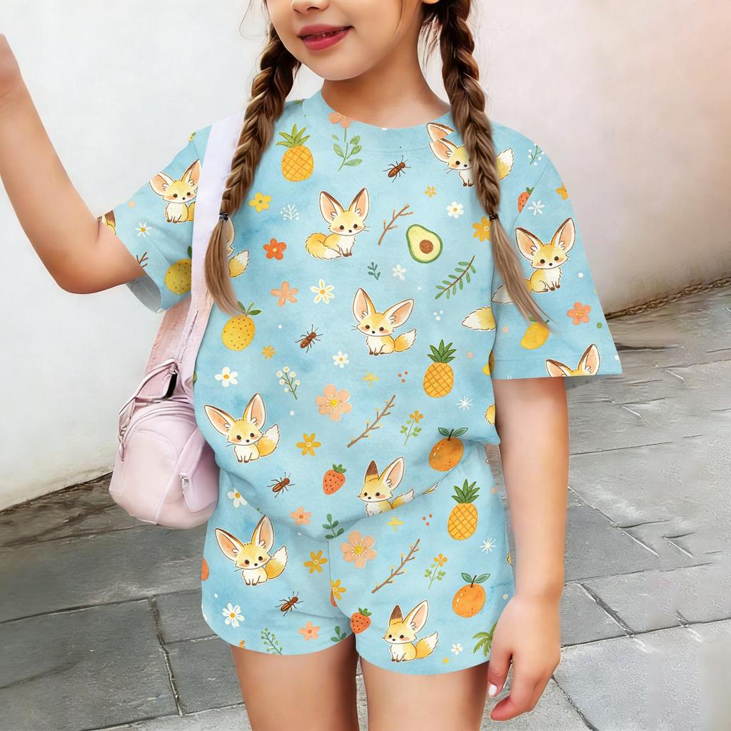 Kids Casual Short Sleeve Top and Shorts Set Animal Print Lightweight Summer Outfit Soft Fabric Comfortable Fit