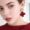 2026 Red Flocked Pleated Flower Earrings for Women Exaggerated Big Two Flower Pendant Earrings Elegant Party Jewelry Gifts