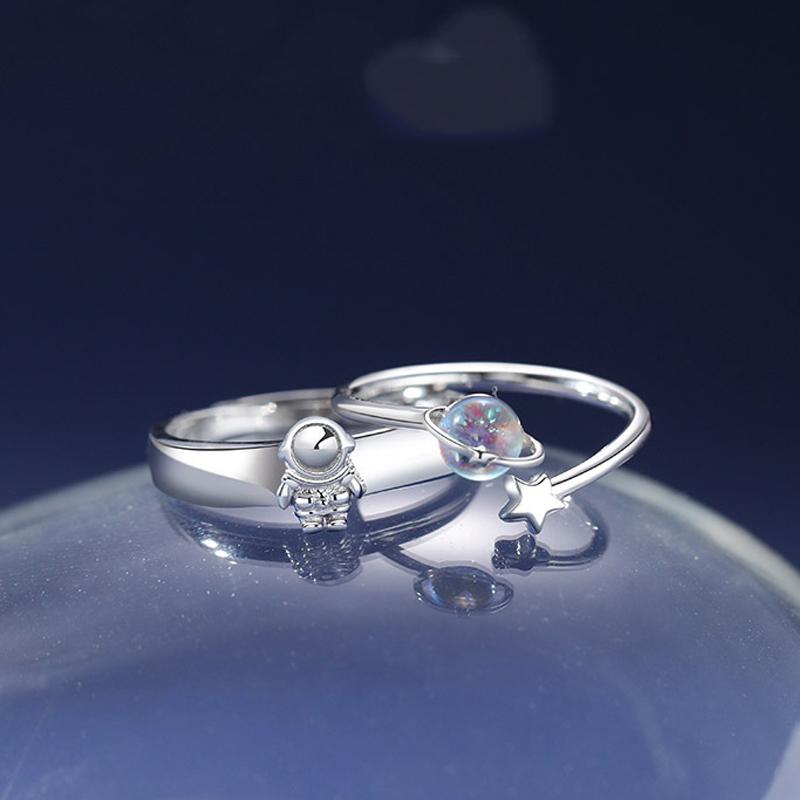 

1 пара Астронавт Звезда Разноцветная Планета Медное Платиновое Кольцо Для Пары Регулируемые Ювелирные Изделия На Палец Оптовая Бесплатная Доставка