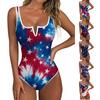 Womens Swimsuit Tummy Control Athletic Bathing Suit Scoop Neck Push Up Star Print Retro Swimwear