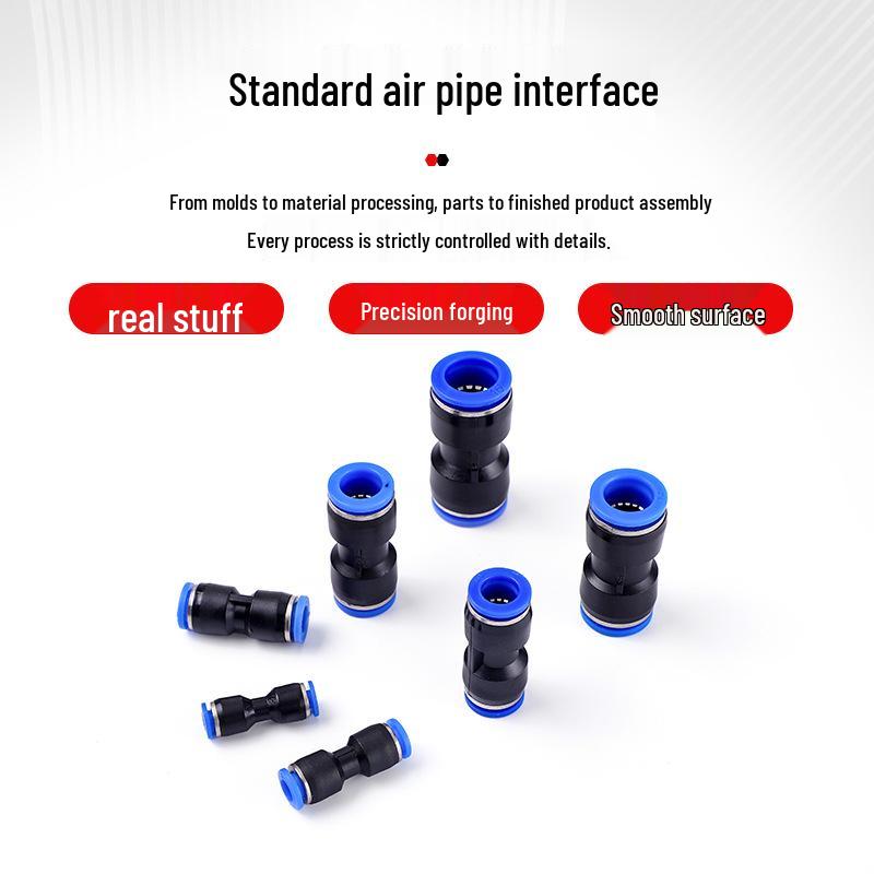 Quick-Connect Pneumatic Air Tube Coupler PU Sizes 4-12, Straight Through, PBT Plastic