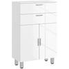 Bathroom Cabinet with 2 Drawers Double-door Cupboard and Adjustable Shelves 60 X 30 X 93 Cm Glossy White