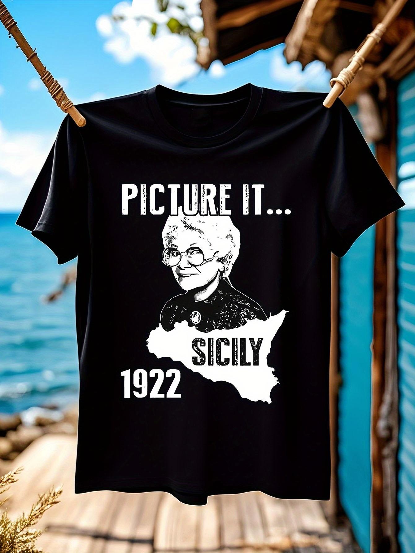 Vintage Sicily 1922 Wo Cotton T-shirt - Black Retro Graphic Tee with Picture It... Sicily 1922 Print XXL