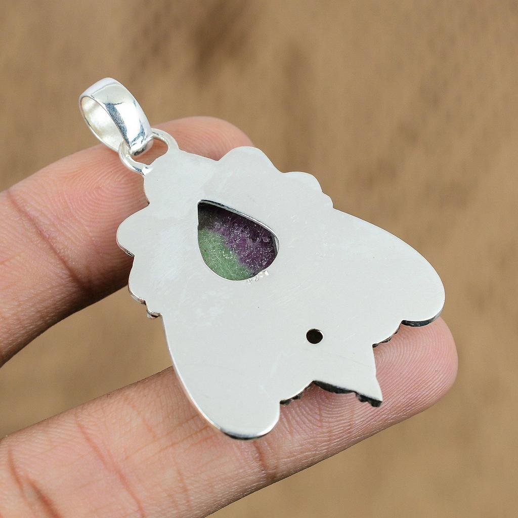 Natural Ruby Zoisite Gemstone Pendant 925 Sterling Silver Indian Jewelry