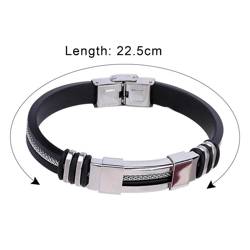 Bracciale rigido da uomo con chiusura a polsino in gomma punk nera in acciaio inossidabile