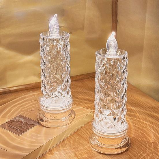 Yousheng 1/5Pcs LED Faux Crystal Candle Light Rose Shadow Electric Flameless Flickering Simulation Candle Lamp Anniversary Wedding Christmas