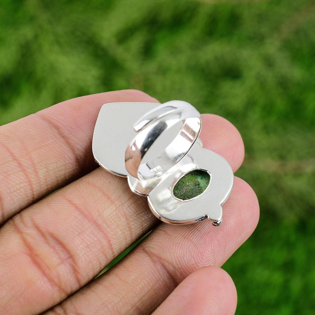 Womens day Deal Oval Natural Shattuckite 925 Sterling Silver Bezel Promise Ring