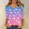 Dame T-skjorte Juleprint 3/4 Erme Hverdag Weekend Mote Basic V-hals Vanlig Topp