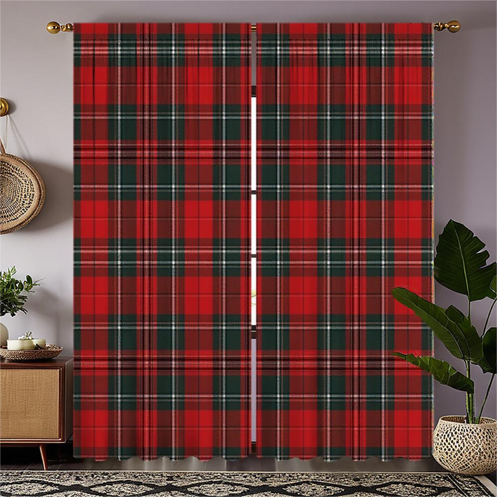 

Piece Set High Definition Digital Printed Curtainred Green Black Plaid Checkered Curtain Fabrichome Decoration Style Made Of Polyester W100*H70(CM)-Hooks&1PCS