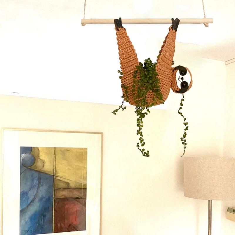 Animal Plant Holder Sloth Crochet Plant Hanger For Succulent Pot Plant Hanger Macrame Crochet Planter Macrame Planter Supplies