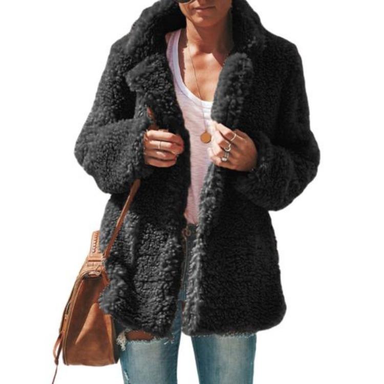 Warm Plush Cardigan Jacket for Women Open Front Long Sleeve Coat Autumn Winter