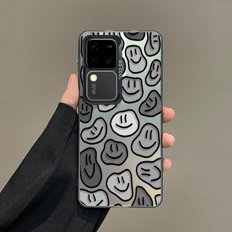For Samsung Galaxy S21 FE S24 S23 Ultra Plus FE S25 S22 Ultra Plus Laser Phone Case Cute Cartoon Smile Face Shockproof Covers