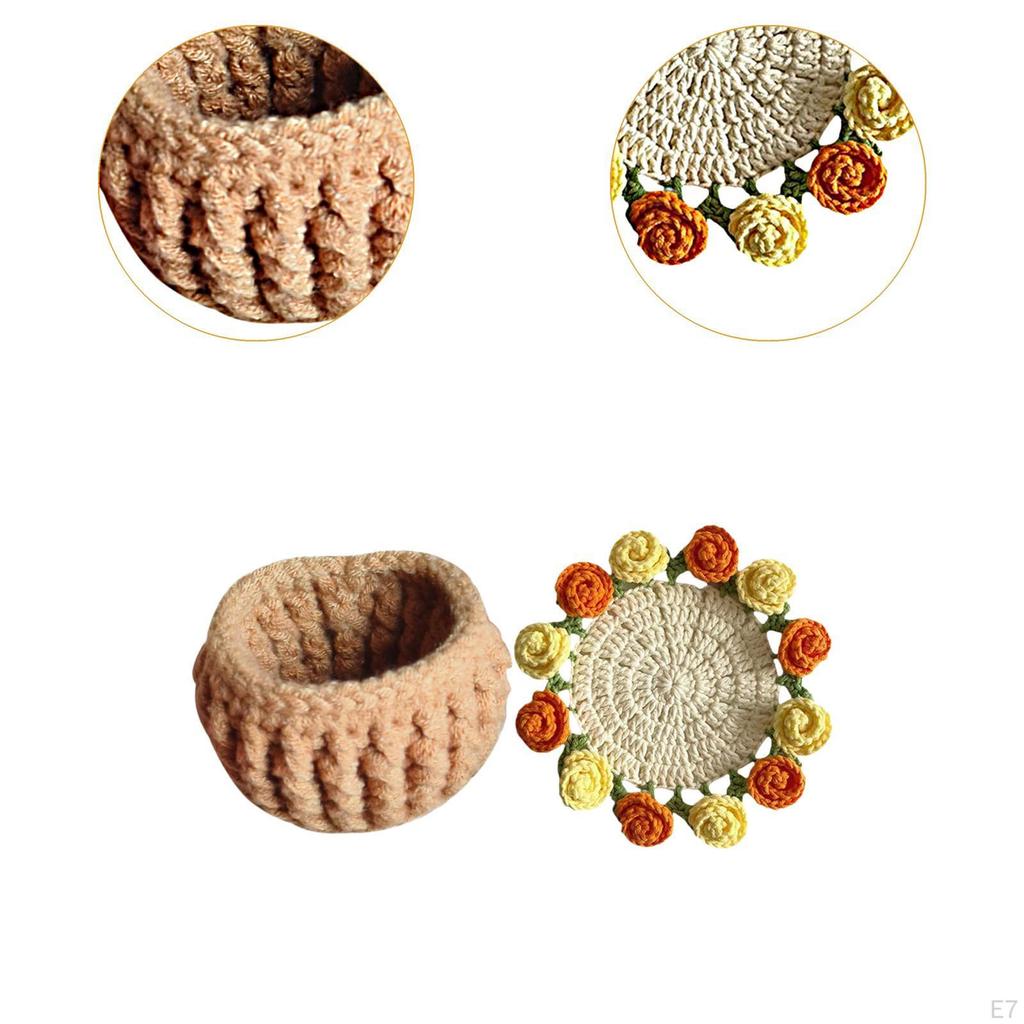 Beginner Crochet Kit Coaster Starter Complete Flower Pot, for Table Girlfriend