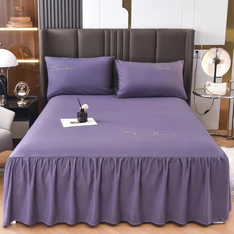 3Pcs Skin Friendly Bed Skirts Full Set Thick Raised Lace Bed Sheets Non Slip Covers for Tatami Mats