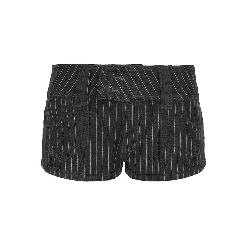 Denim Shorts Women Striped Jeans Low Waist Double Buttons Pockets Sexy Streetwear Vintage Short Pants Summer Female Denims S