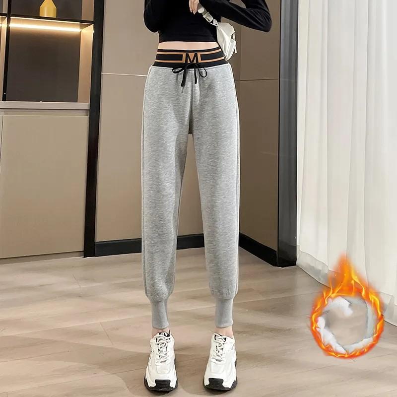 Women's Autumn and Winter Thickened Warm Casual Pants Solid Color Plus Size High Waist Sweatpants