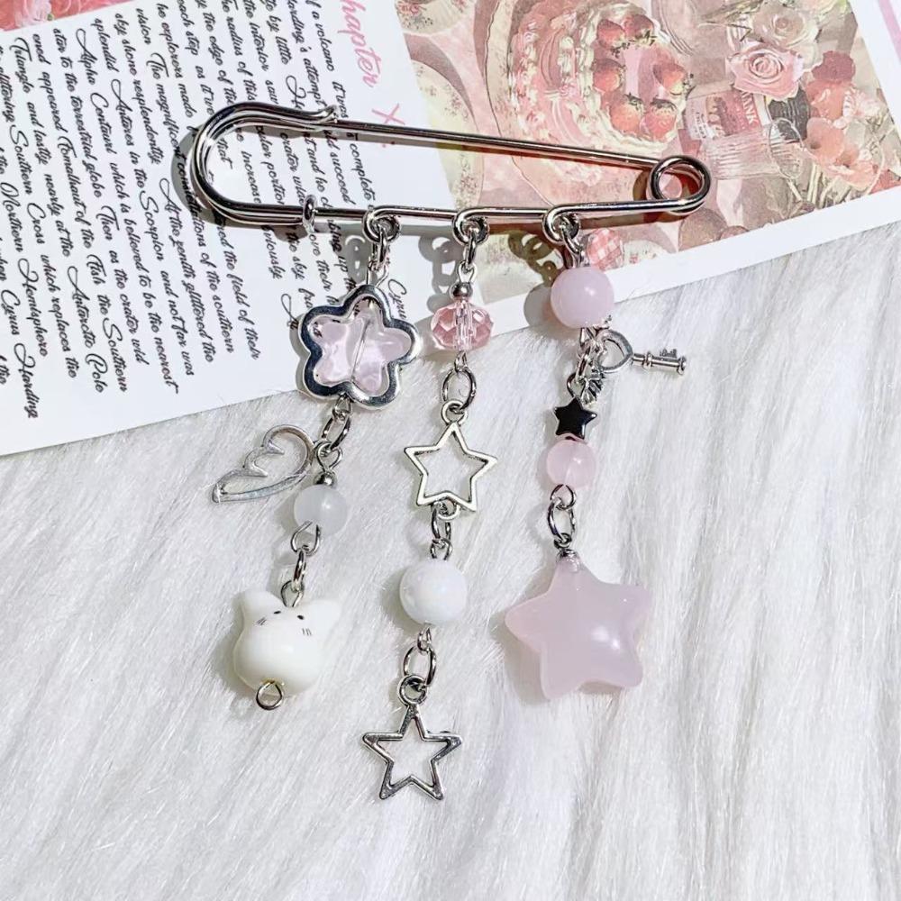 Handmade Beaded Bag Pins Pink and Blue Beaded Brooch Aesthetic Y2k Stars Brooch  Women Girls