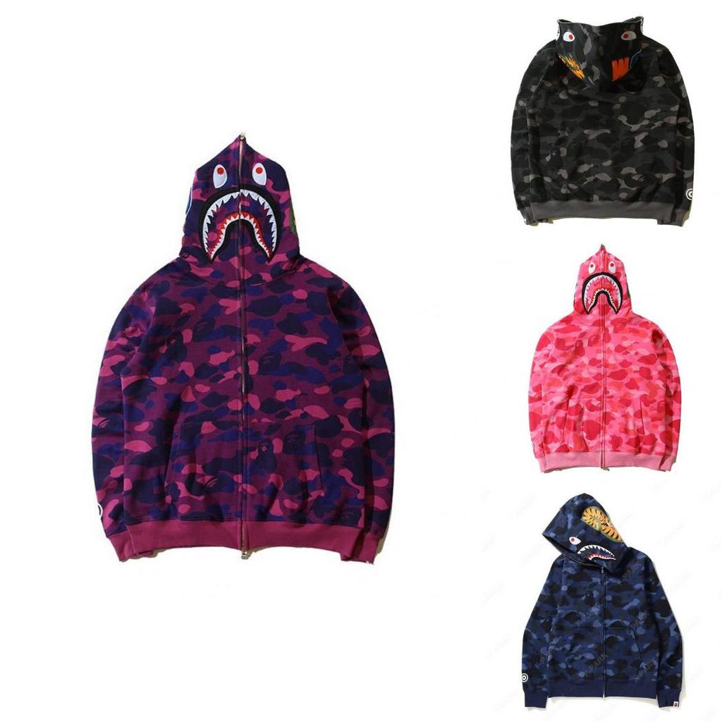 Felpa con Cappuccio e Zip Stampa 3D Testa di Squalo Camouflage per Uomo Donna Abbigliamento Casual