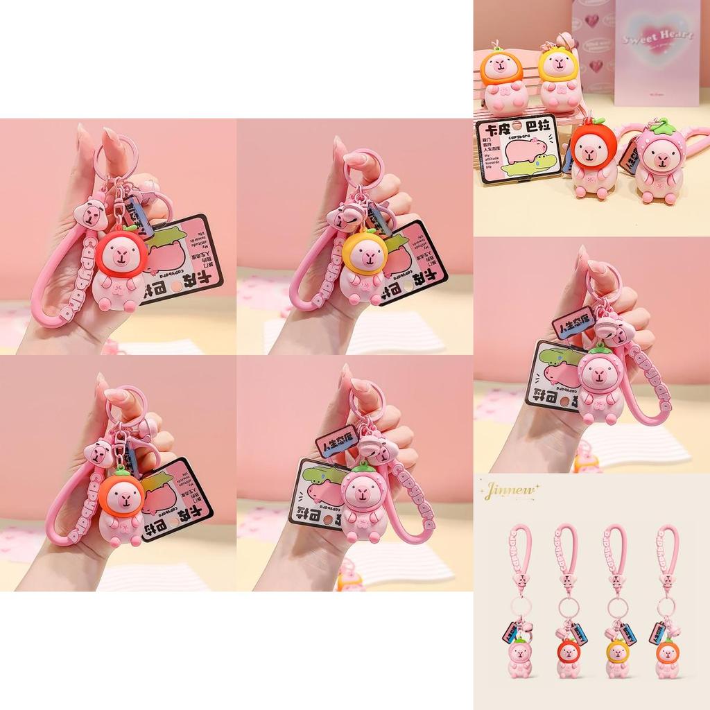 Cute Capybara Resin Keychain With Pink Costume For Animal Lovers