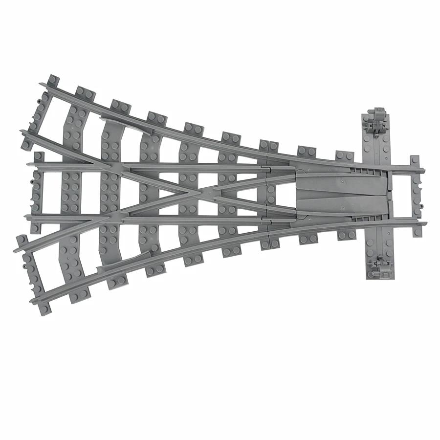 MOC Binari per Treni Città Incrocio Deviatoio Flessibile Biforcazione In Salita Rettilinei Curvi Mattoncini Ferrovie Giocattoli Creativi Fai da Te