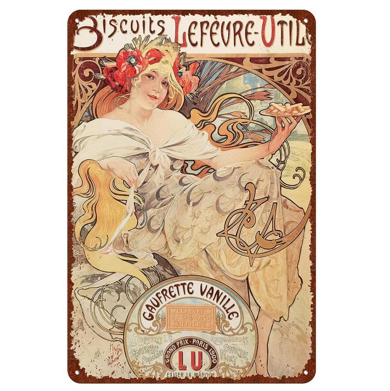 

Vintage Metal Tin Signs Beauty-Art Nouveau Decorative Signs Four Seasons - Illustration Girl Retro Wall Decor Home Wall Signs 20X30CM