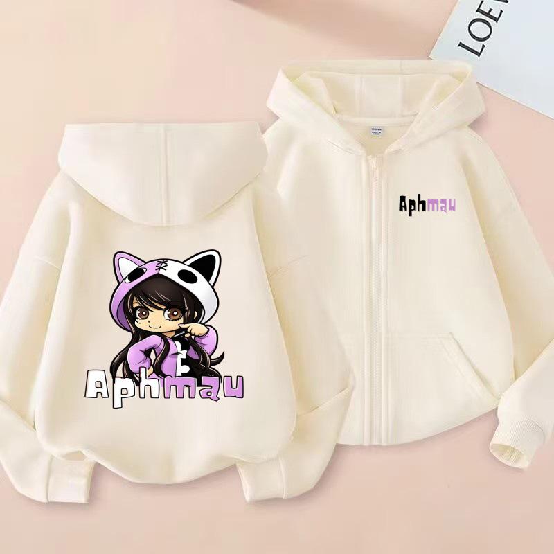 Aphmau Cartoon Print Anime Girl Kids Zip-Up Hoodie for Spring and Autumn