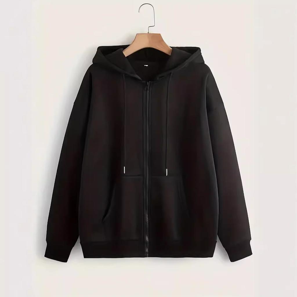 New fashion trend simple zipper hooded versatile casual jacket sweater loose plastic zipper top wholesale
