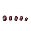 New Year Red Crystal Cat Eye Handmade Short Nail Art Stickers with Glass Beads - Bridal Style