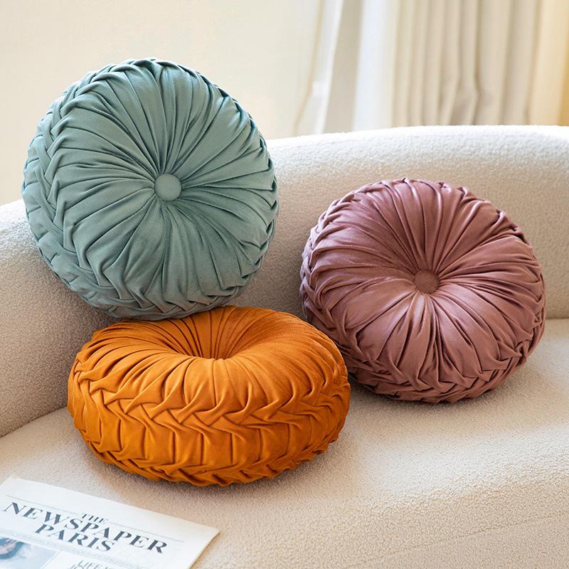 Nordic Minimalist Round Cream Plush Embroidered Throw Pillow for Sofa