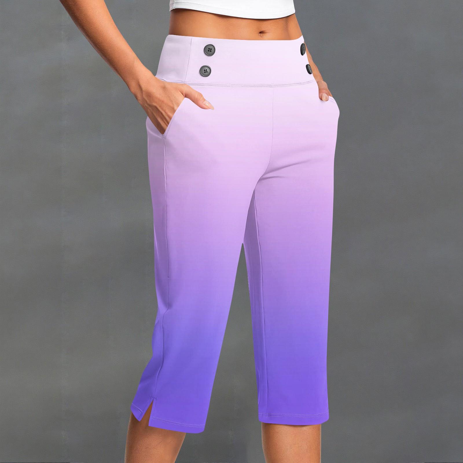 

Жіночі Модні Градієнтні Штани з Кишенями на Ґудзиках, Розрізом, Високою Посадкою, Спортивні, Для Йоги, Повсякденні, Укорочені XXL