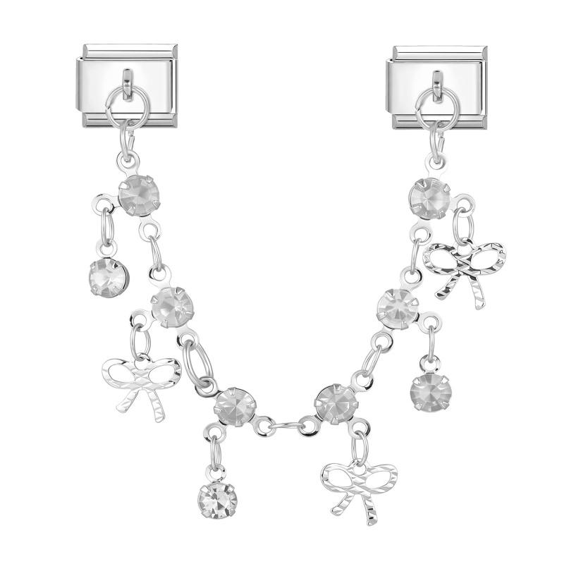 Star Butterfly Heart Zircon Round Pearls Tassel Chain Italian Charm Links Fit 9mm Bracelet Stainless Steel Women DIY Making Gift
