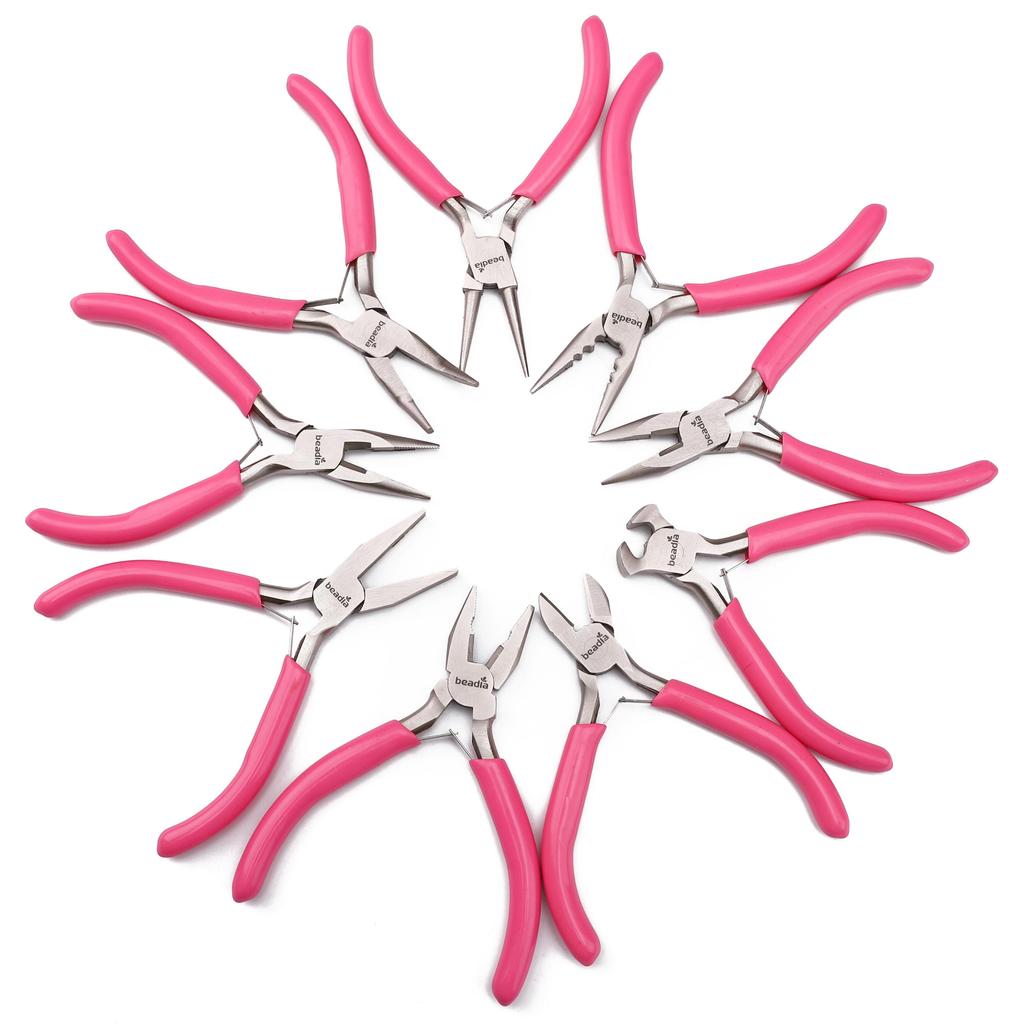 Cute Fuchsia Handle Anti-slip Splicing and Fixing Jewelry Pliers Tools & Equipment Kit for DIY Jewelery Making Needlework