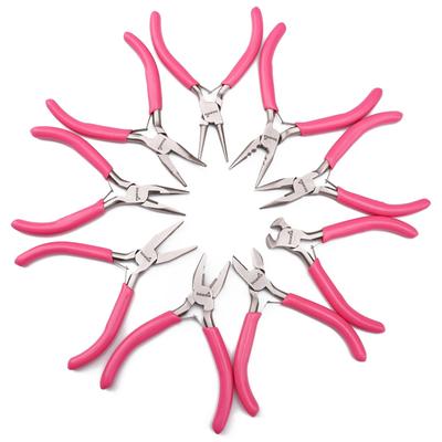 Pince à bijoux mignonne à manche fuchsia, antidérapante, à épissure et fixation, kit d'outils et d'équipement pour la fabrication de bijoux DIY, travaux d'aiguille