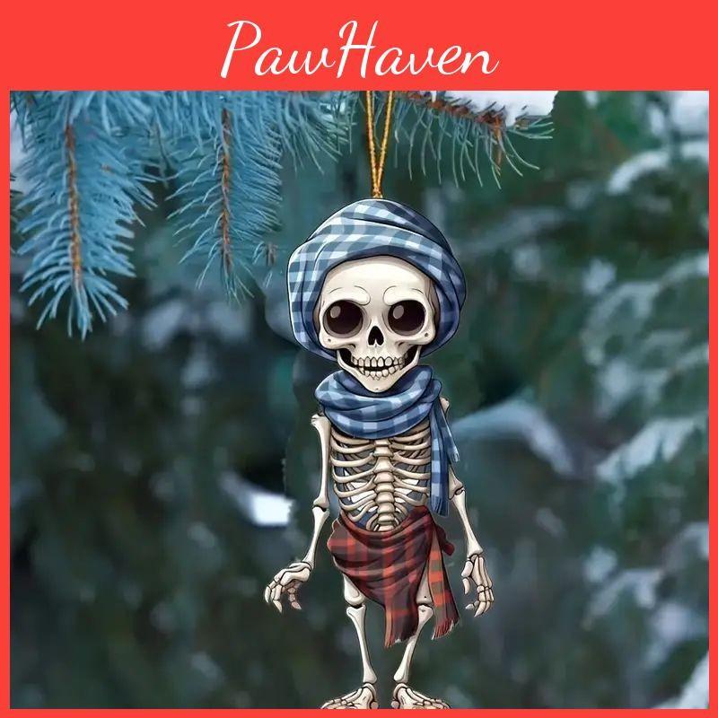 Acrylic Halloween Themed Checkered Scarf Design Skull Pendant For Interior Car