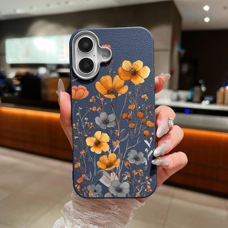 

Тонкий матовый чехол с желтым цветочным принтом для iPhone 16 Pro Max 15 Pro 14 Plus 13 12 11 TPU кожаная текстура противоударный мягкий чехол для телефона iPhone 16 Pro Max