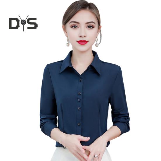 Women Shirt Lapel Long Sleeve Single Breasted Shirt Tops Solid Color Slim Fit Office Lady Shirt Work Wear