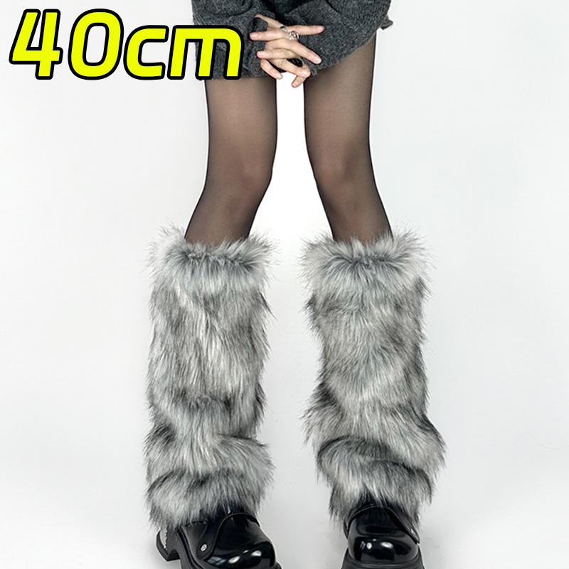 Korean Vintage Faux Fur Leg Warmers Winter Warm Furry Boots Cover Women Long Boot Socks Lolita Jk Punk Hiphop Cosplay Decoration
