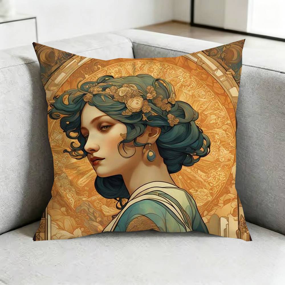 ART AlphonseE MMucha Pillow Case Square DoubleSided Sofa Cushion Cover Bedroom Bedside Pillow Gift