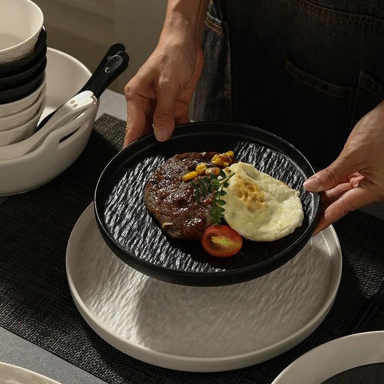Luxe Keramisch Westers Steak- en Dessertbord met Steenstructuur - Perfect voor Hotels en Huizen