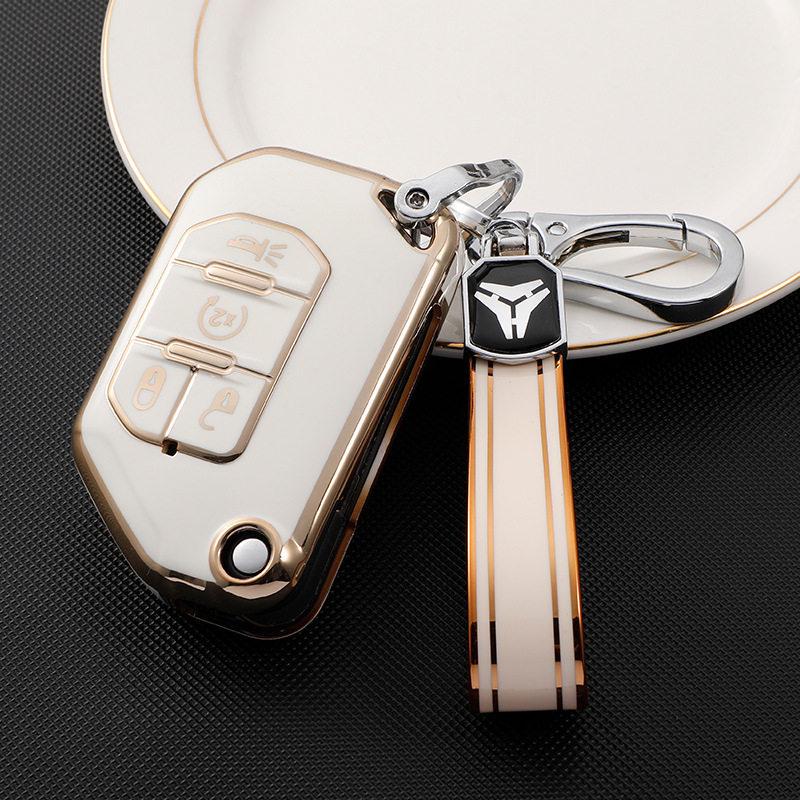 Gold Edge Car Key Case for Jeep Wrangler Sahara 21 & Wrangler 18-20 Models