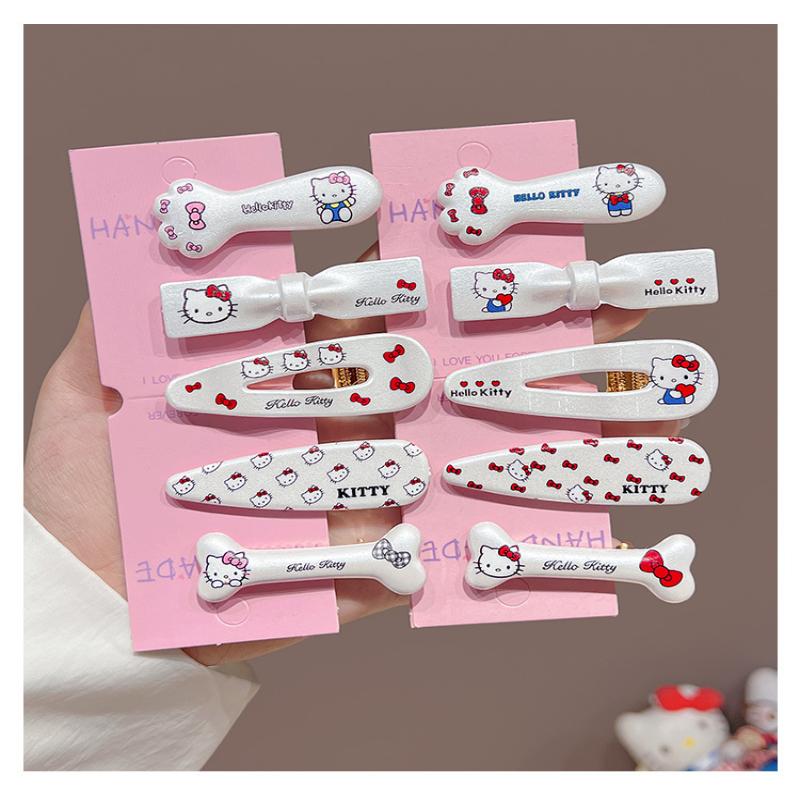 2/5 Peças Hellokitty Grampos de Cabelo Triangulares Ondulados Grampos de Cabelo Bico de Pato Acessórios de Cabelo Doce e Descolado Gato Prateado Kawaii