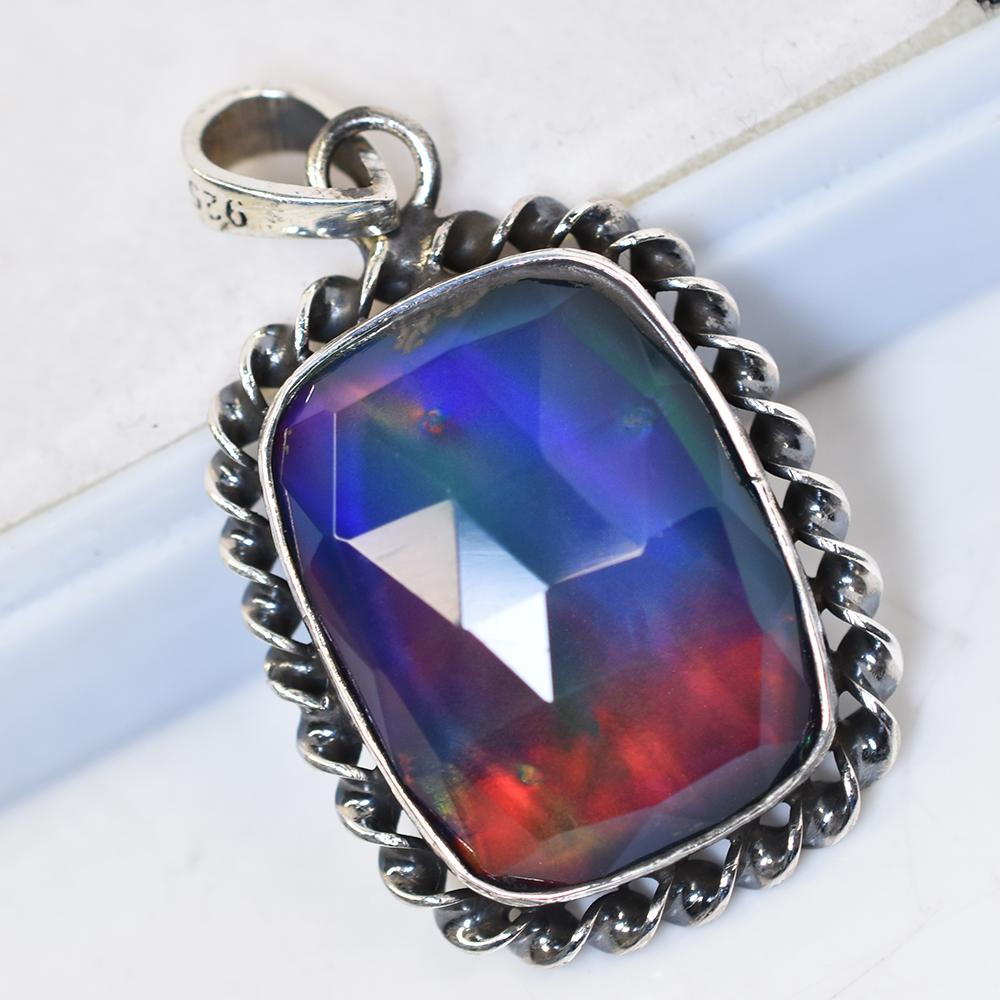 Natural Opal Pendant Cushion Cut 35.65 ct Sterling Silver October Birthstone for Gem Collections