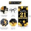 Happy 21st Birthday Decorations for Her Him, Black Gold 21 Birthday Banner Backdrop, Fabric Door Decor Yard Sign Photo Booth Props for Men and Women,